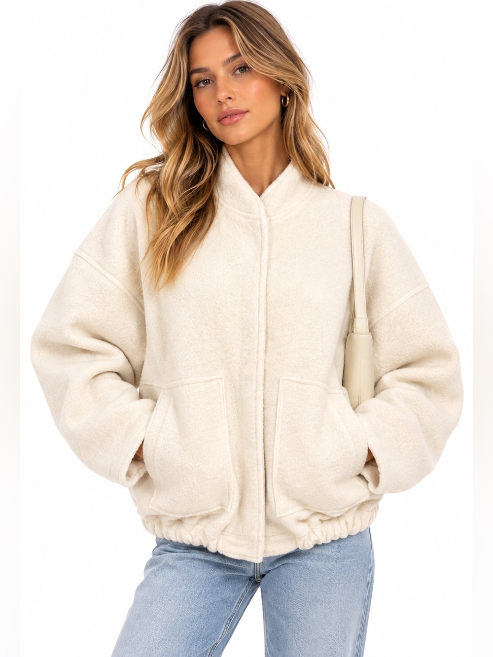 Women's Cream Sherpa Bomber Jacket - Brand